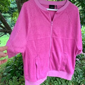 Pink terrycloth, short sleeve, zip up sweatshirt, S